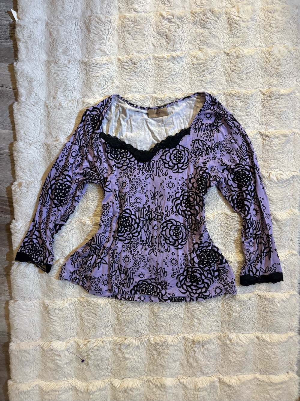 Free People Lavender Scoop Neck Top with Black Floral Lace